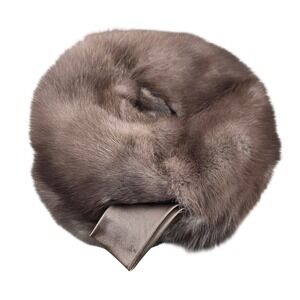 Anne's Vintage Mink Fur Pillbox Hat Brown Satin Bow Mid-Century Custom Millinery